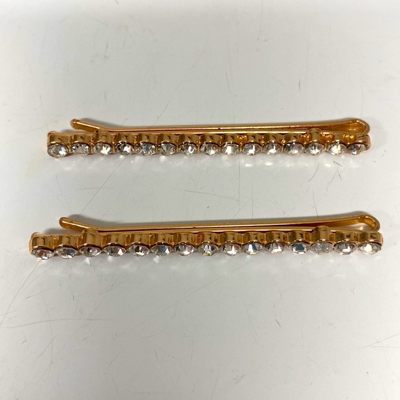 Set of 2 Bobbie pins copper colored with 15 clear crystal stones - Picture 4 of 5